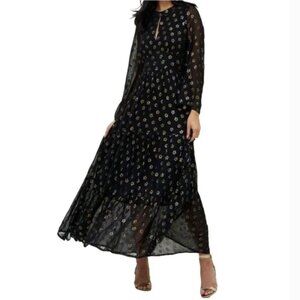 Oliphant Kala Maxi Dress XS Black Metallic Floral Balloon Sleeve Tuckernuck